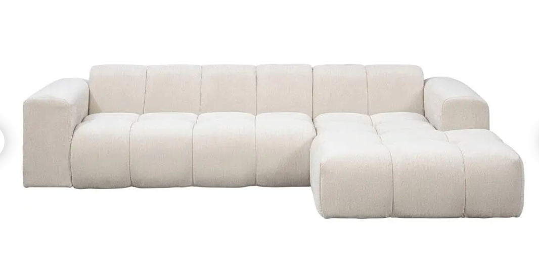 Beau rechts in beige Raven stof, met blokvormige zitting en chaise rechts